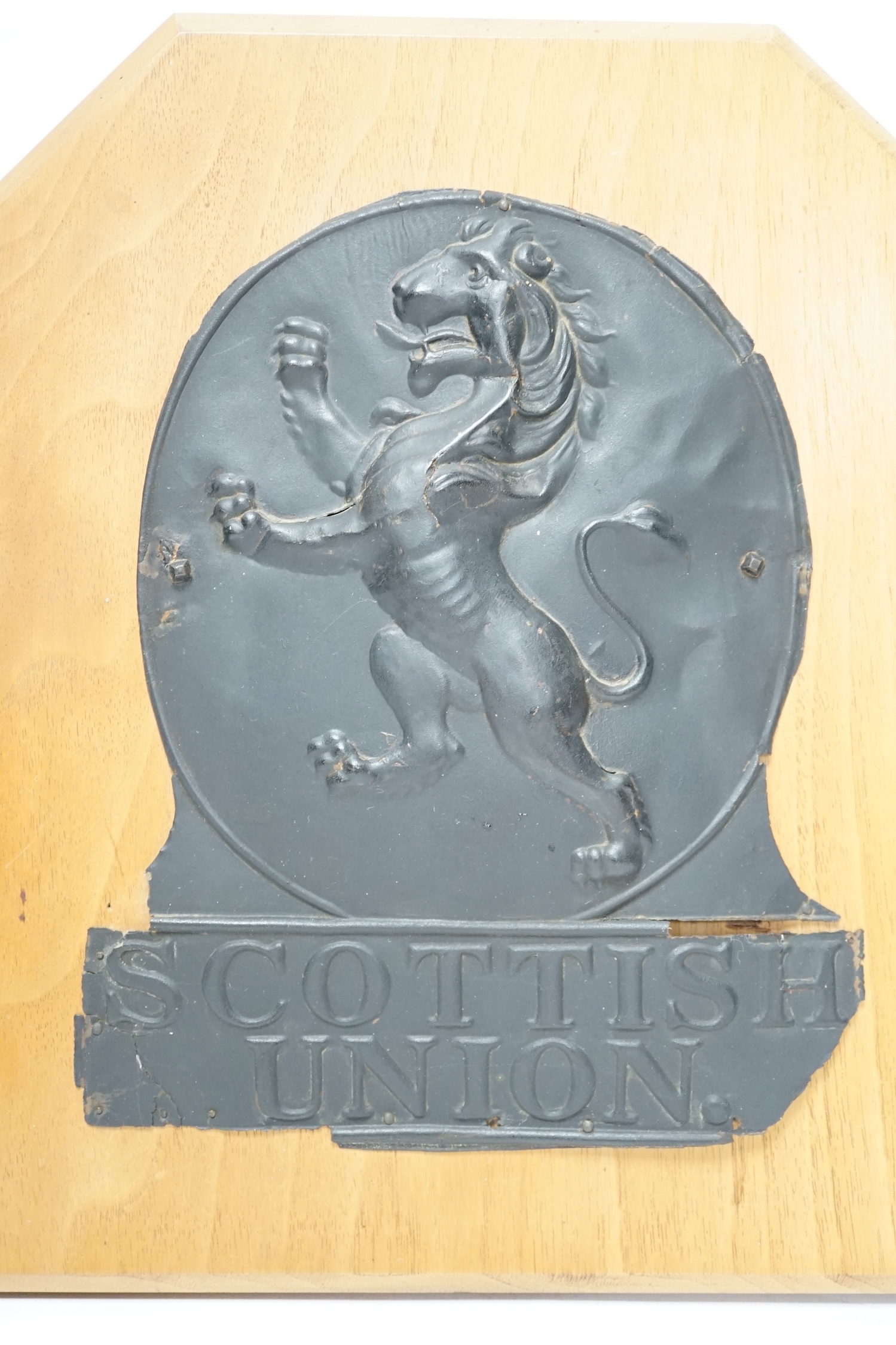 A mounted Scottish Union insurance company copper fire mark, (1824-1878), overall 28 x 23cm. Condition - poor to fair